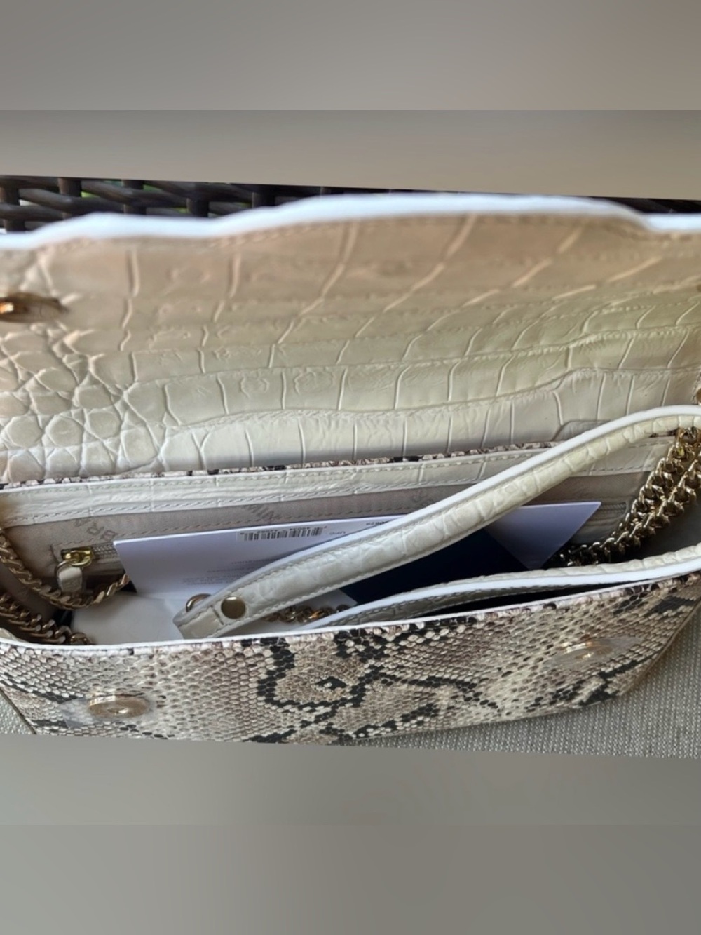 Brahmin NWT Leather Cream Croc-Embossed Convertible Bag w Teal & Brown Accents - Picture 5 of 15